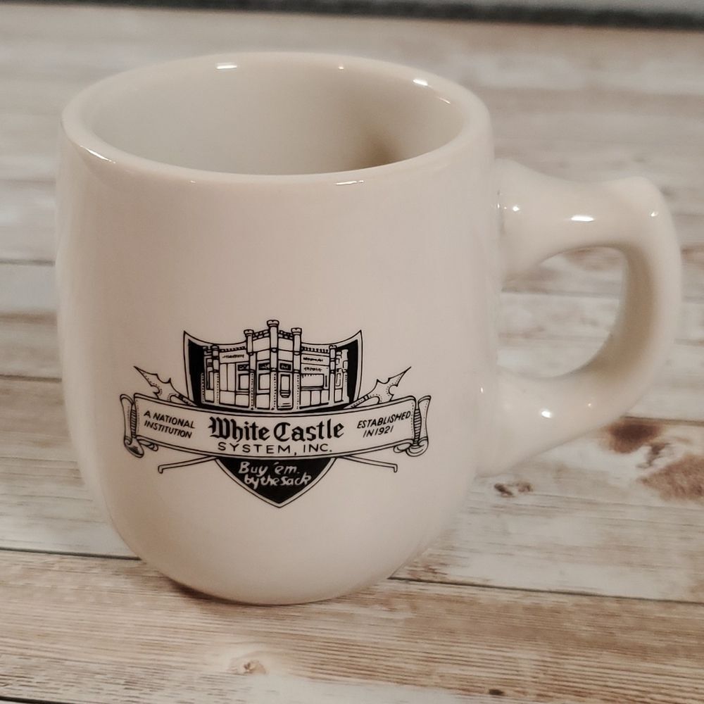 Vintage White Castle Hamburger Ceramic‎ Coffee Mug Ashtray Buy Em By The Sack!